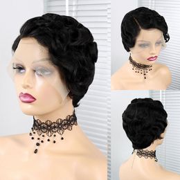 Part 13x1 Lace Front Curly Pixie Cut Wig For Black Women Short Bob Human Hair Wigs Natural Brazilian Remy Pre Plucked