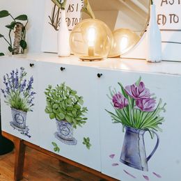 Wall Stickers 3pcs Watercolor Flower pots Sticker For Kitchen Room Decor Salon Furniture Decoration for Living Home 230822