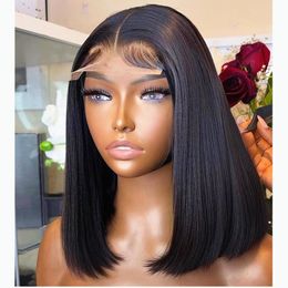 Straight Short Bob Human Hair Wigs Brazilian Glueless 220%density Lace Front Wig for Women Transparent Lace 4x4 Closure Wig Pre Plucked