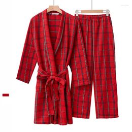 Women's Sleepwear Robe Sets Winter Pyjamas Women Trousers Kimono Loose Casual 2 Piece Suit Plaid Homewear Nightwears For Ladies Lounge Set