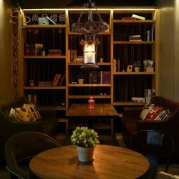 Pendant Lamps Lights LOFT Bar Coffee Restaurant Creative Personality Glass Cover Lantern Solid Wood Art Deco GY289