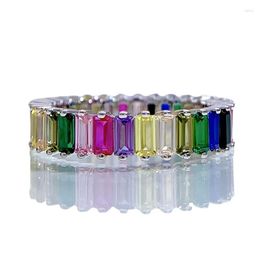 Cluster Rings SpringLady 925 Sterling Silver Colourful Square High Carbon Diamond For Women Sparkling Wedding Party Fine Jewellery Gift