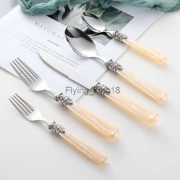 Flatware Knife Fork Spoon Stainless Steel Set Marble Plastic Handle Household Light Luxury Dessert Scoop Steak Sword Dinner Tool HKD230812