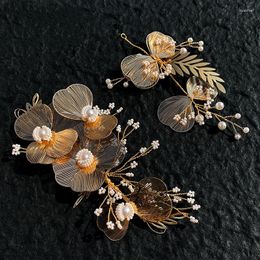 Hair Clips Gold Color Copper Floral Bridal Crown Women Tiara Hand Wired Wedding Headband Accessores Diadema Mujer