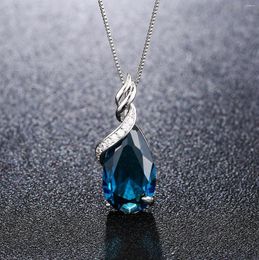 Pendant Necklaces Elegant Sapphire Blue Natural Crystals Water Drop Necklace For Women 2023 Sliver Chain Jewelry Choker Gift Lover