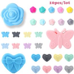 Teethers Toys 10pcslot Silicone Butterfly Beads BPA Free DIY Pacifier Clips Accessory Baby Chew Teething Necklace 230822