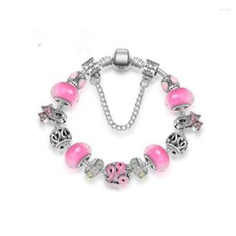 Charm Bracelets 1Pcs October European Style Breast Cancer Awareness Pink Ribbon Bracelet Bijoux Pulsera Gift Jewellery PRL010