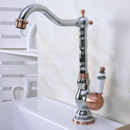 Kitchen Faucets Polished Chrome Antique Red Copper Brass Single Handle One Hole Bathroom Basin Sink Swivel Spout Faucet Mixer Tap Mnf908