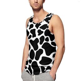 Men's Tank Tops Cow Print Top White And Black Spots Animal Sportswear Beach Training Man Custom Sleeveless Shirts Big Size