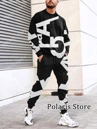 Men's Tracksuits Summer Black Tracksuit Set For Men 2 Piece Outfit Long Sleeve T Shirt Trousers Pants Sweatpants Jogging Suit Oversized Clothes 230822