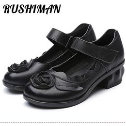 Dress Shoes RUSHIMAN Handmade National Style Women'S Old Age ShallowToe Single Shoe Mother Flowers 230823