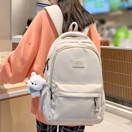 School Bags Womens Backpack Schoolbag for Teenage Girls Knapsack Student Backpacks Solid Colour Multipocket Woman Travel Book Bag 230823