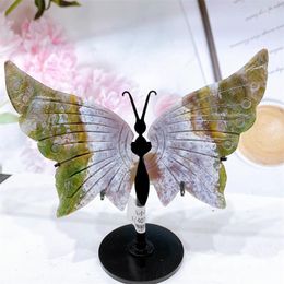 Decorative Figurines Natural Ocean Jasper Butterfly Wings Mini Crystal Crafts Healing Gemstone Girl Birthday Present Home Decoration 1pair