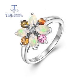 Wedding Rings Romantic flower design rich natural Colour Opal Tourmaline Ring Women s 925 sterling silver fine Jewellery gift 230822