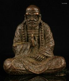 Decorative Figurines Collectibles Chinese Hand-Carved Retro Pure Red Copper Bodhidharma Statue Collection Ornaments Statues For Decoration