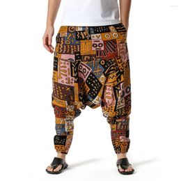 Men's Pants 2023 Men Harem Printed Drop Crotch Summer Multi Pockets Loose Trousers For Beach Boho Hip Hop Joggers