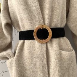 Women's wide belt suede fashionable and versatile round buckle with coat skirt belt women's sweater black waistband