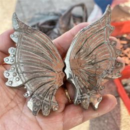 Decorative Figurines Natural Pyrite Butterfly Wings Carving Healing Energy Etone Christmas Home Decoration DIY Fashion Birthday Gift 1pcs