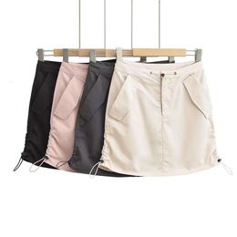 Girls Street Shooting Style Skirt High Waist Side Drawstring Folded Short Dress Summer Pure Color Slim Fitted Anti