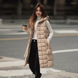 Women's Vests Winter Sleeveless Cotton Jacket Long Padding Hooded Slim Parka Vest Plaid