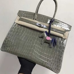 Handmade Handbag Handbag High End Shiny Leather Nile Crocodile Bag Large Capacity 35 Womens Bag Cy