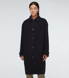 Designer Mens Wool Blends Fashion Long Coats Men Autumn Outerwear Loro Piana Black Cashmere Coat with 6pcs Button