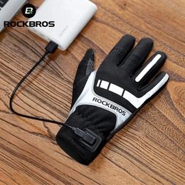 Five Fingers Gloves ROCKBROS Warm Bicycle Women Mens Winter SBR Touch Screen USB Heated Windproof Plam Breathable Moto Ebike 230823