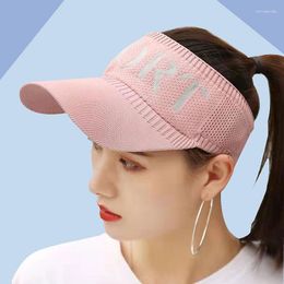 Visors Women Ladies Summer Empty Top Beach Cap Solid Colour Knitted Hat Large Wide Brim UV Protection Breathable Sun Visor 2023