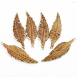 Pendant Necklaces 2pcs/lot Natural Picture Stone Drawing Leaf Feather Necklace Pendants Stylish Charms DIY Jewellery Earrings Accessories