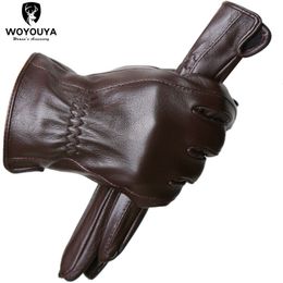 Five Fingers Gloves men's sheepskin gloves winter warm plus velvet short thin driving Colour leather gloves high-end Winter gloves for men -8025Y 230822