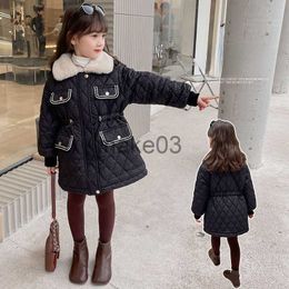 Down Coat Children Solid Color Midlength Quilted Jackets Winter Boys and Girls Loose Thicken Warm Peter Pan Collar Cottonpadded Coat T23 J230823