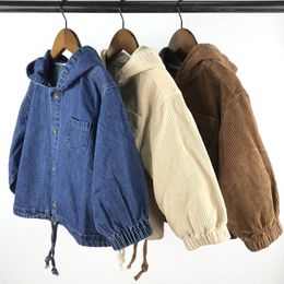 Jackets Korean Style Autumn Kids Cardigan Coat Solid Denim Hoodie Baby Boys Girls Corduroy Loose Casual Children Clothing 230822