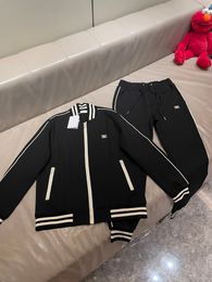 High quality autumn and winter mens tracksuit fashion stripe stitching design black tracksuit luxury brand top designer tracksuit