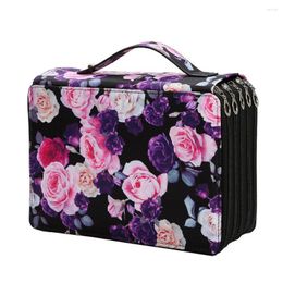 Colorful Flowers 252 Holes Pencil Bag Curtain Creative Sketch Multifunctional Large Capacity Drawing Student Case Set