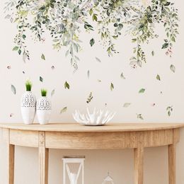 Wall Stickers Green Plants Flower Branches Sticker Living Room Sofa Background Decoration Decals Home Decor Self Adhesive Wallpaper 230822