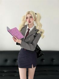 Clothing Sets American Spicy Girls College Style School Uniform Suit Students Girl Daily JK Blazer Package Hip Skirt Mini Summer