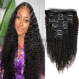 Synthetic Wigs Human Hair Deep Wave Clip In Hair Brazilian Clip In 8 PcsSet Natural Black Colour Clip Ins Remy Hair 826 Inch 120G x0823