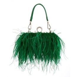 Evening Bags Luxury Ostrich Feather For Women Chain Shoulder Crossbody Bag Tassel Party Clutch Purse Green Wedding Handbags 230823