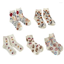 Women Socks 2Pcs Mid-tube Spring Autumn Cartoon Bear Stockings