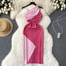 Casual Dresses Chic Diagonal Collar Aymmetrical Cut Out Bodycon Slit Dress Sexy Elegant Vestidos Birthday Evening Party Women Clothing