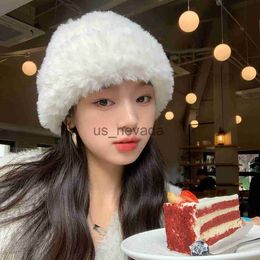 Beanie/Skull Caps Korean Plush Woolen Hat Women's Winter Big Head Fashion Ins 2023 New Fashion Cold Hat Show Face Small Knitted Hat J230823