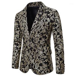 Mens Blazer Jacket Shiny Gold Paisley Blazer Men DJ Club Bar Party Suit Jacket Stage Singer Costume Homme Wedding Tuxede Blazers13082