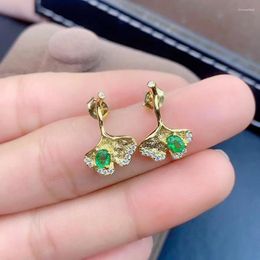 Stud Earrings Natural And Real Emerald Fashion Earring 925 Sliver Woman Wedding