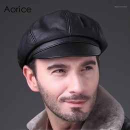 Sboy Hats Aorice Genuine Soft Leather Driving Flat Cap 2021 Autumn Winter Mens Stylish Fashion Outdoors Sport Keep Warm Hat Black 280w