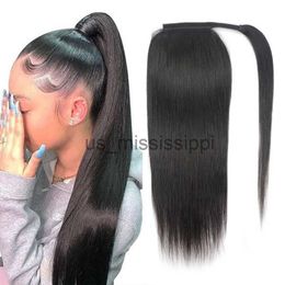 Synthetic Wigs Straight Ponytail 8 To Inches Magic Wrap Around Clip In Ponytail Black Remy Human Hair For Women Party Dress x0823