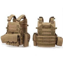 Men's Vests Nylon Webbed Gear Tactical Vest Body Armour Hunting Airsoft Accessories 6094 Pouch Combat Camo Military Army Vest 230822