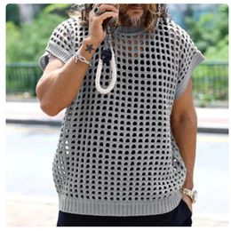 Men's Vests Sweater Vest Muscle Men O-neck Hollow Out Elastic Top Plus Size Casual Loose Sleeveless Tank