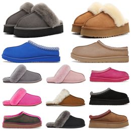 Tasman Slippers Chestnut Fur Slides Sheepskin Fluffy slides Women Men Ultra Mini Platform Boot Slip-on Shoes Suede Upper Comfort Fall Winter