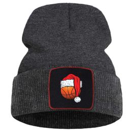 Christmas Basketball Ball Santa Hat Funny Sport Xmas Vectorized Print Female Beanie Comfortable Autumn Winter Unisex Knitted Cap HKD230823