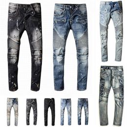 Designers Mens Jeans Distressed Ripped Biker maternity pant Slim Fit Motorcycle Bikers Denim For Men s Fashion Mans Black Pants po311Z